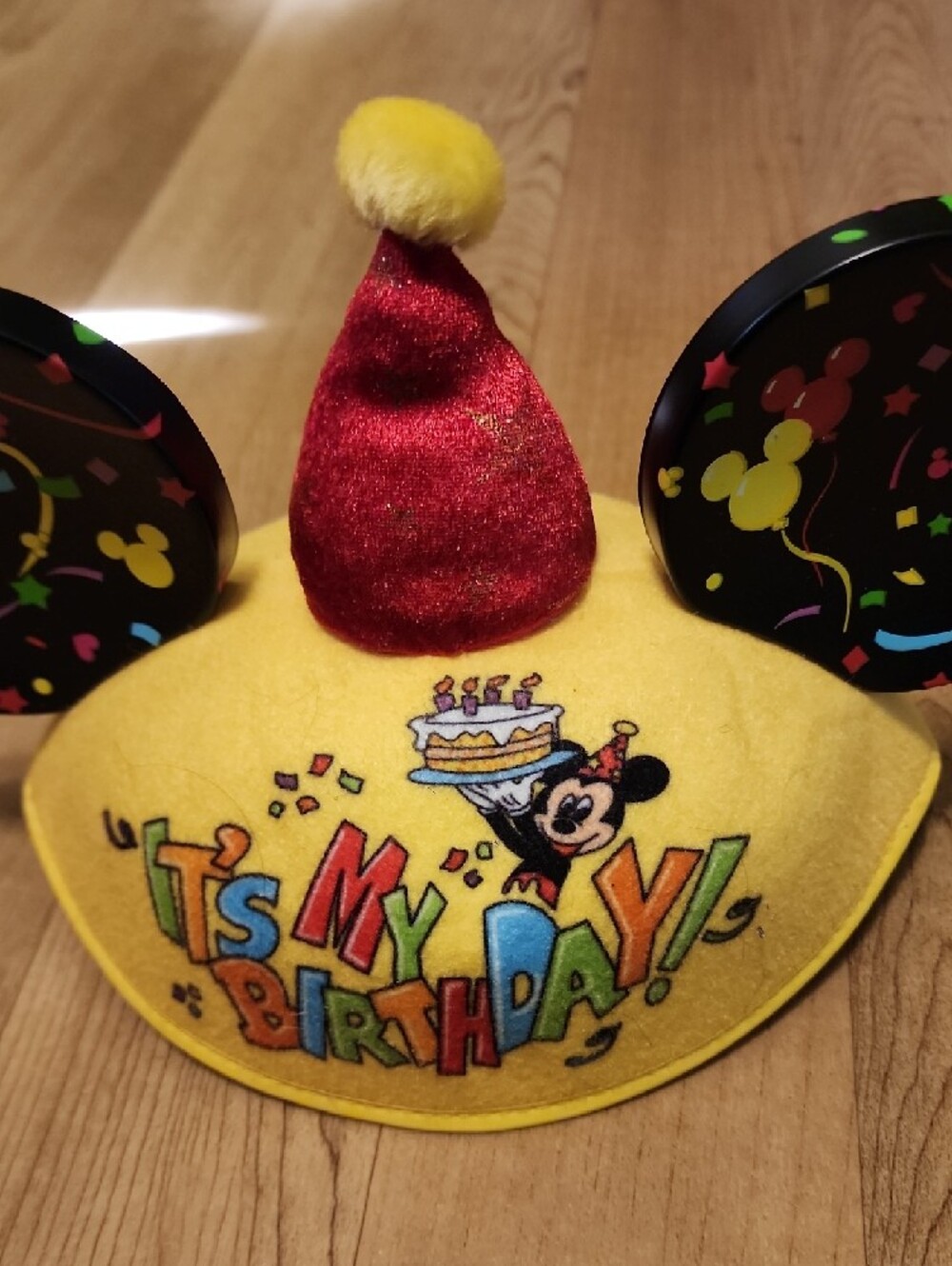 Disney Yellow 'It's My Birthday' Mickey Ears With Red Topper - Picture 2 of 8